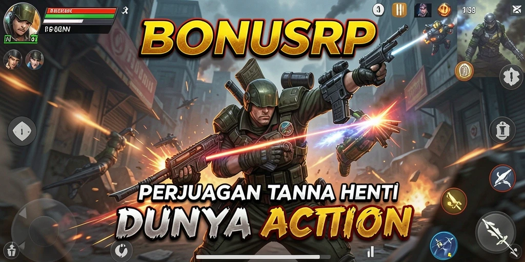 Menampilkan aksi seru dari gameplay BONUSRP yang menegangkan.