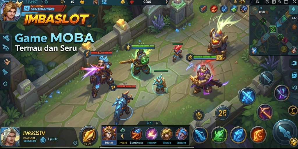 Tangkapan layar menunjukkan aksi seru dalam game MOBA.