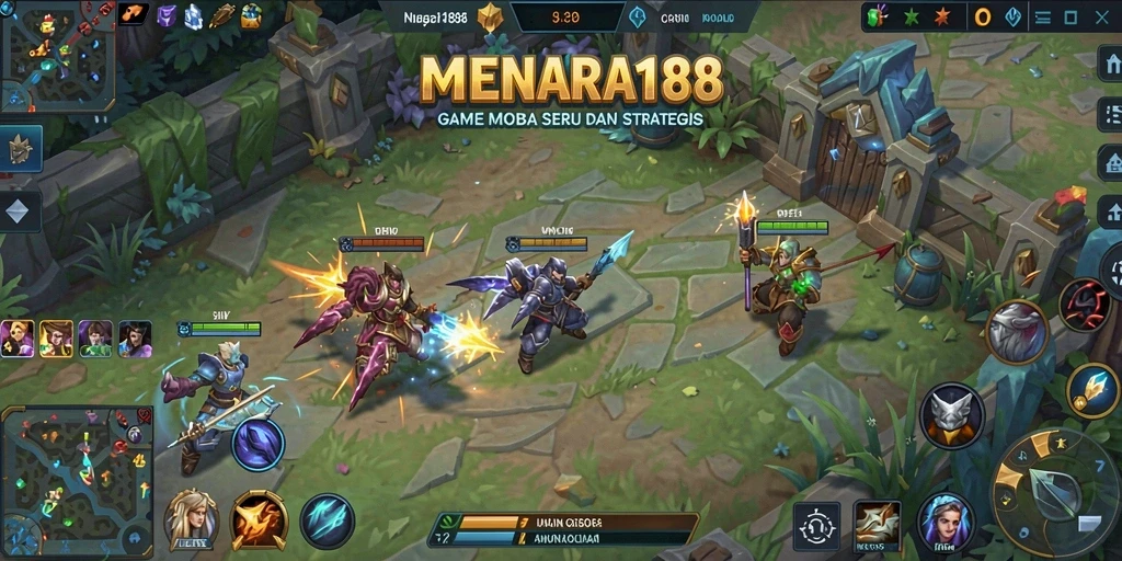 Tampilan gameplay MENARA188 dengan aksi MOBA yang intens.