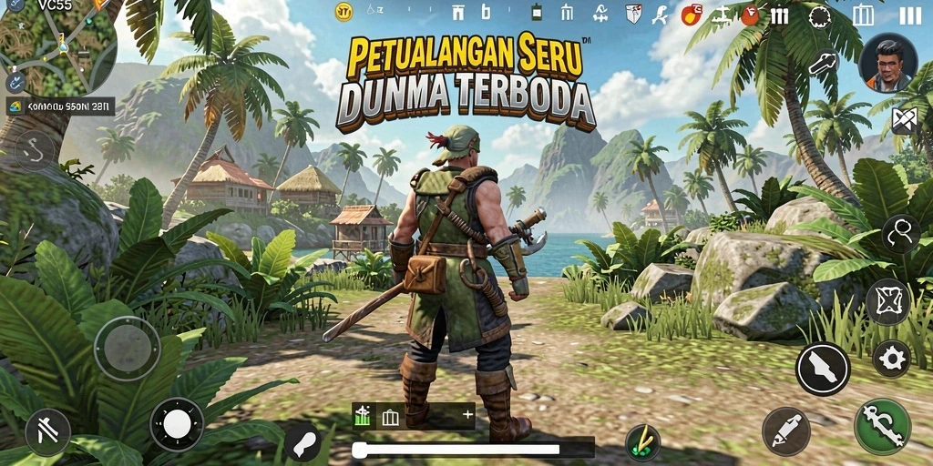 Tampilan gameplay VC55 yang memperlihatkan eksplorasi dunia terbuka.