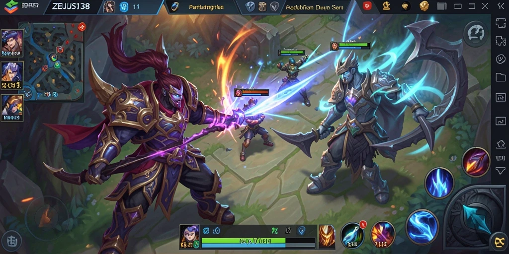 Tampilan gameplay seru ZEUS138 dalam pertarungan MOBA.